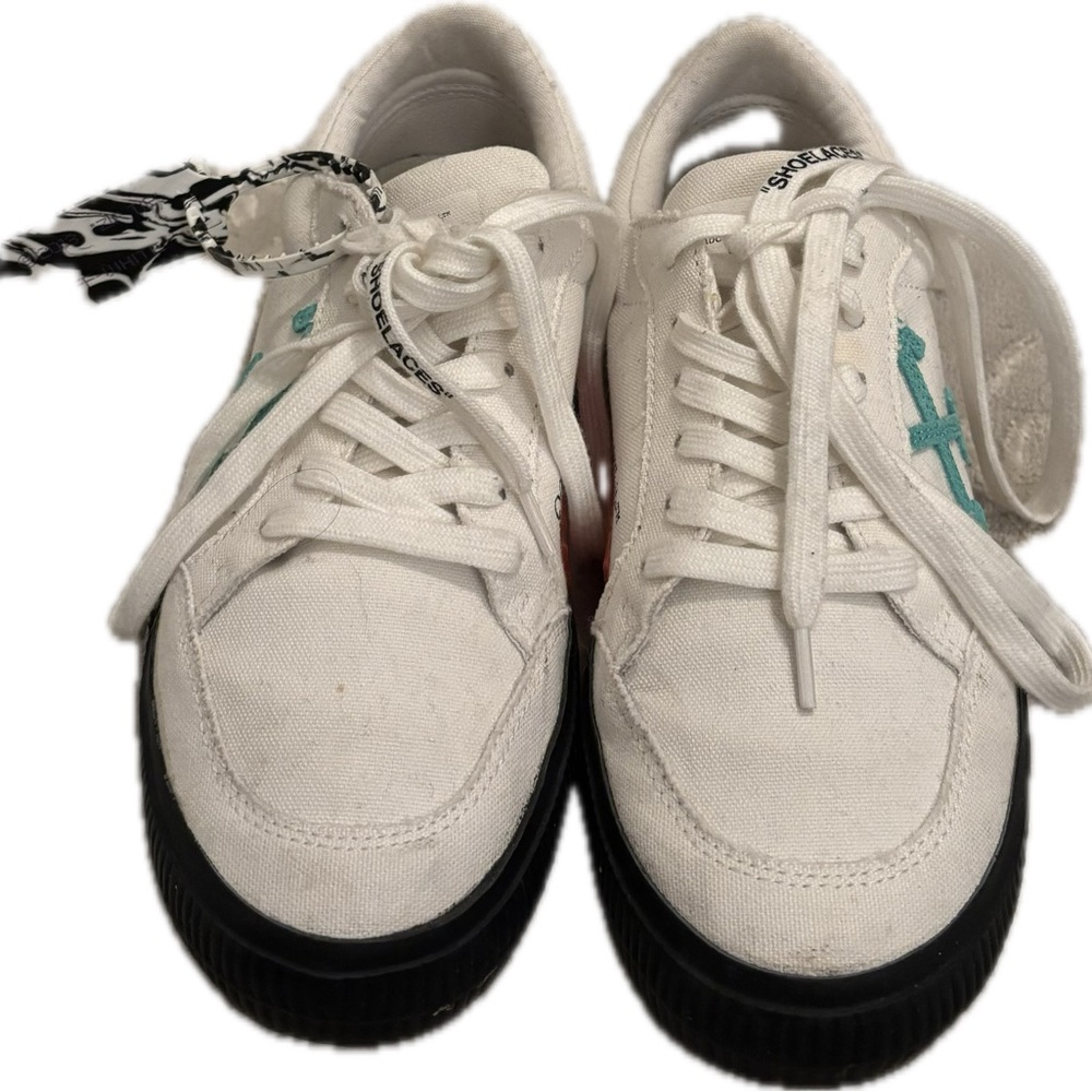 “White-blue” Off-White Low Vulcanized Eco Canvas Sneakers